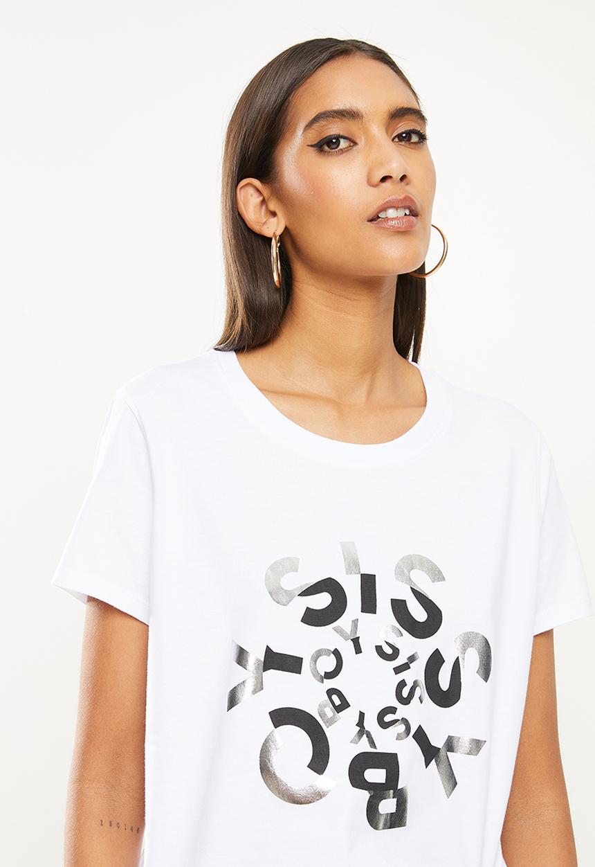 SISSY BOY - Oversized T-shirt with asymmetrical ruching tee - white