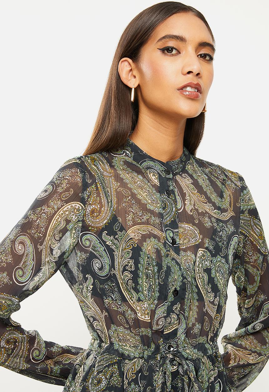 SISSY BOY - Get growing button up mini dress - paisley green