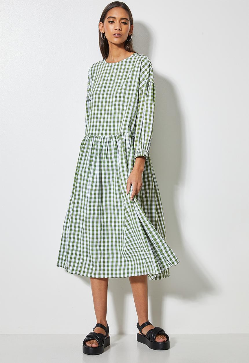 Superbalist - Seersucker babydoll dress - green & white gingham