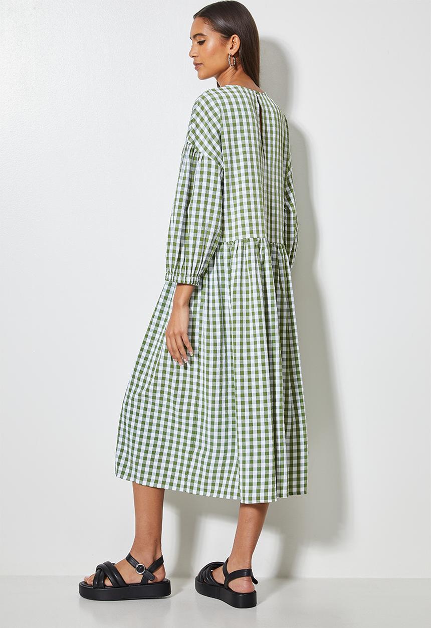 Superbalist - Seersucker babydoll dress - green & white gingham