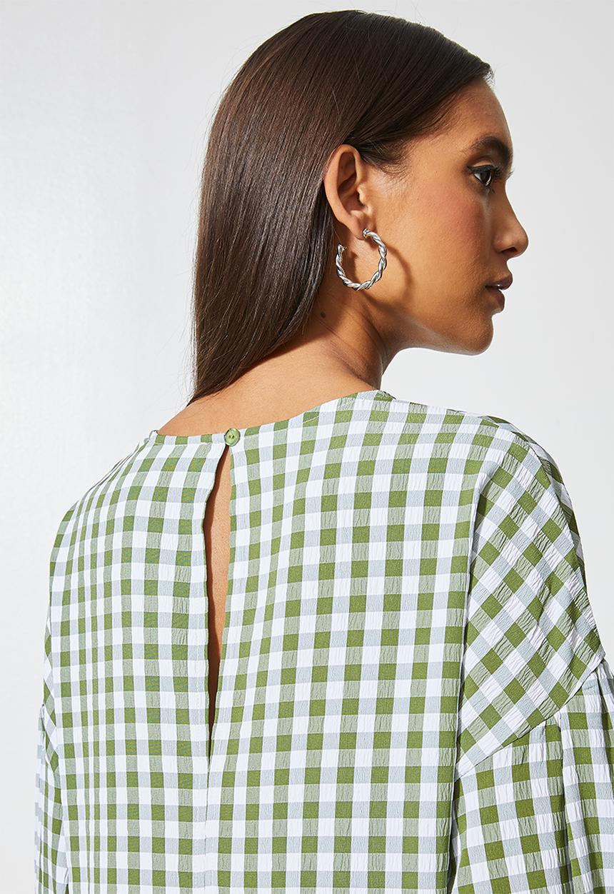Superbalist - Seersucker babydoll dress - green & white gingham