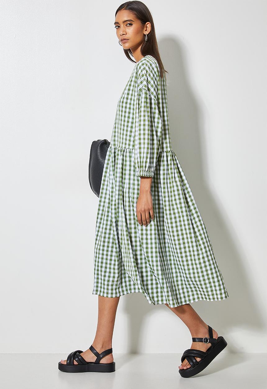 Superbalist - Seersucker babydoll dress - green & white gingham