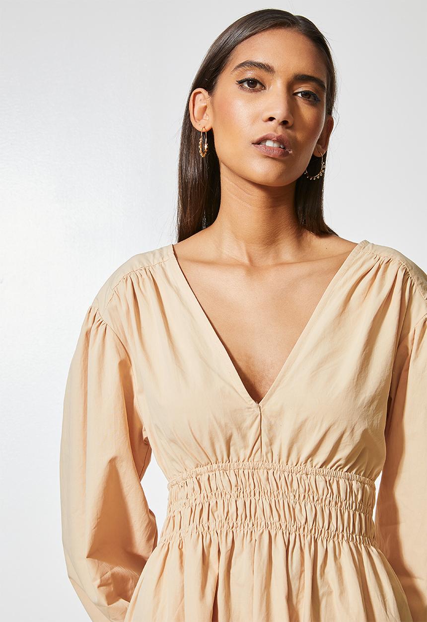 Superbalist - Shirred waist open back midi dress - light caramel
