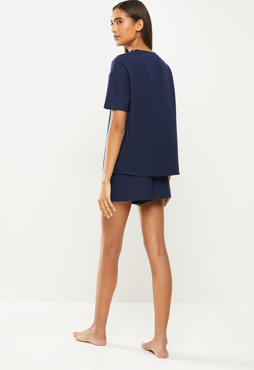 Superbalist - Waffle knit tee & shorts set - navy