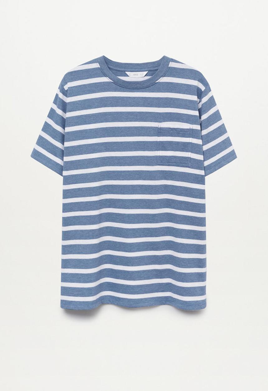 MANGO - T-shirt rayast - light pastal blue