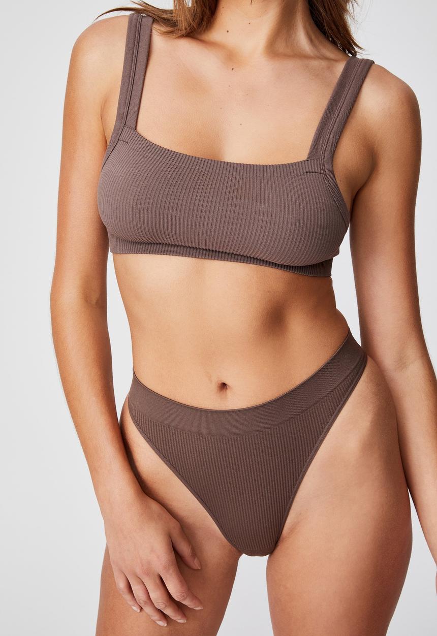 Cotton On - Seamfree high cut brasiliano brief - deep taupe