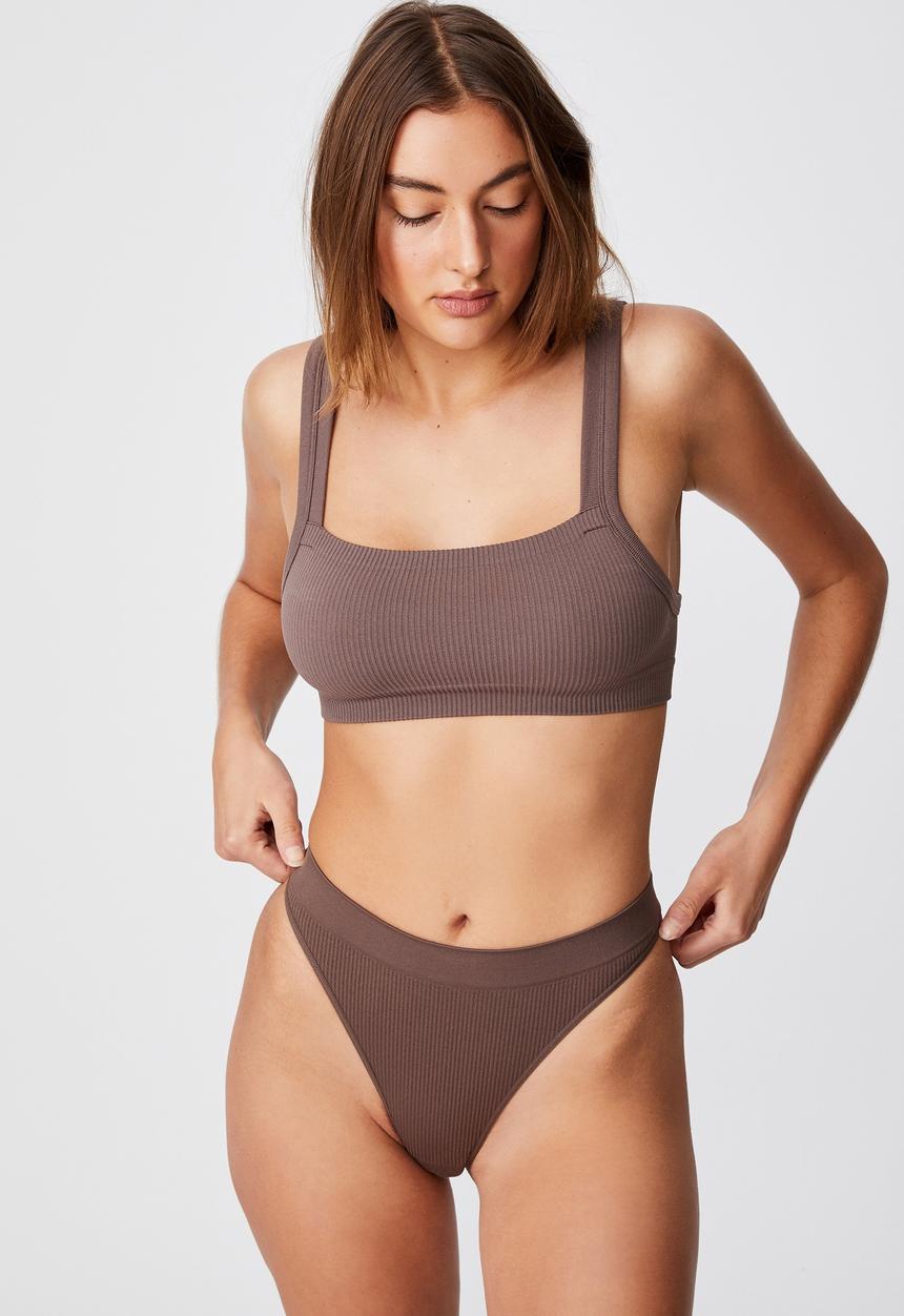 Cotton On - Seamfree high cut brasiliano brief - deep taupe
