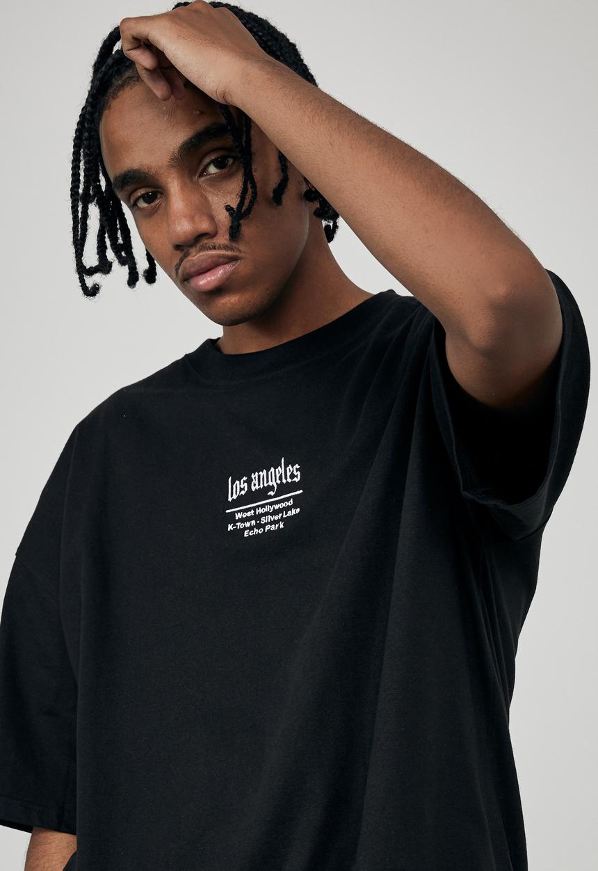 Factorie - Oversized graphic T-shirt - black & white