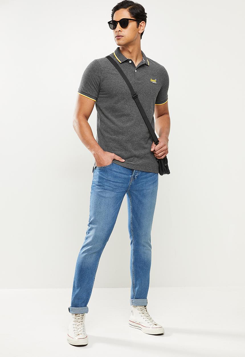 Superdry. - Poolside pique polo - charcoal