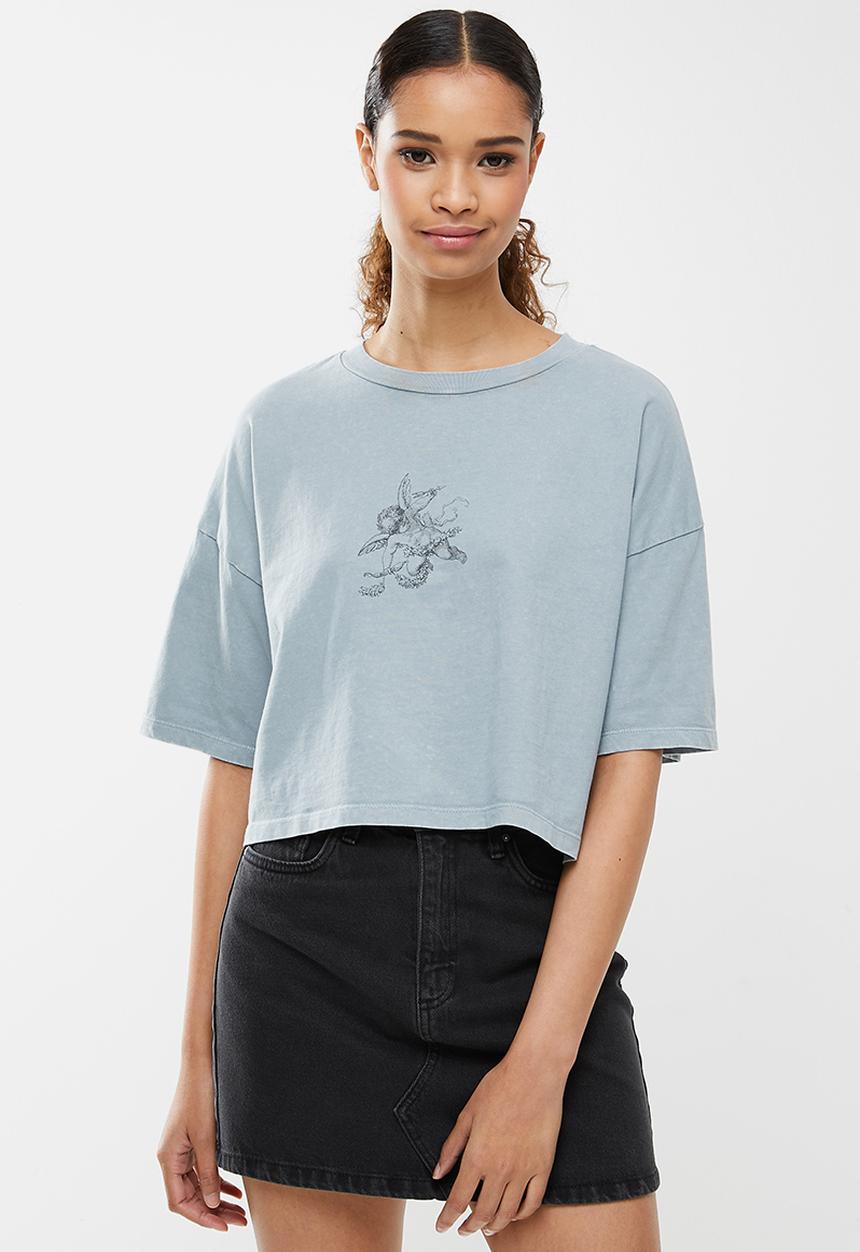 Cotton On - Chopped boyfriend tee - cherub/sunfaded denim