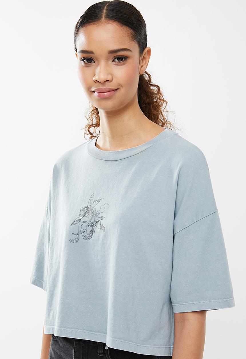 Cotton On - Chopped boyfriend tee - cherub/sunfaded denim