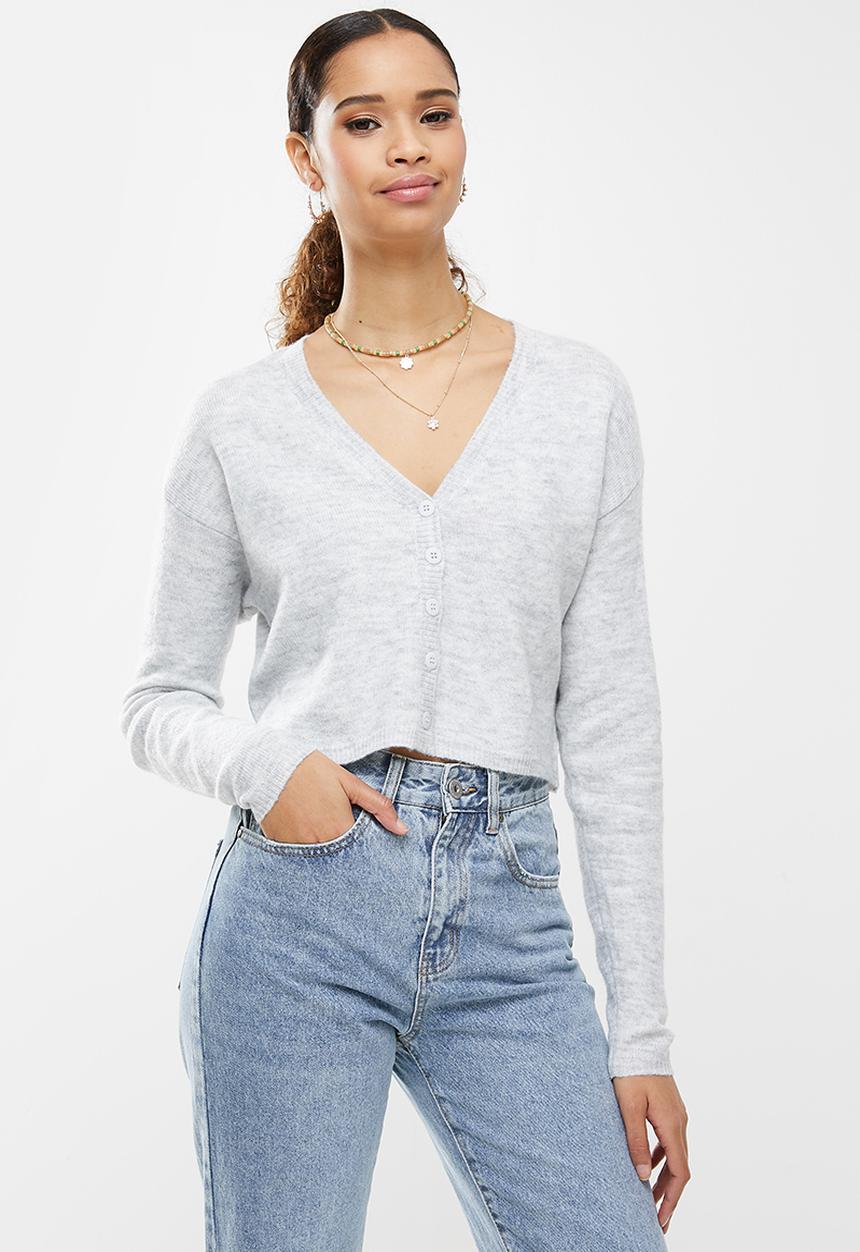 Cotton On - Recycled crop match back cardigan - washed grey marle