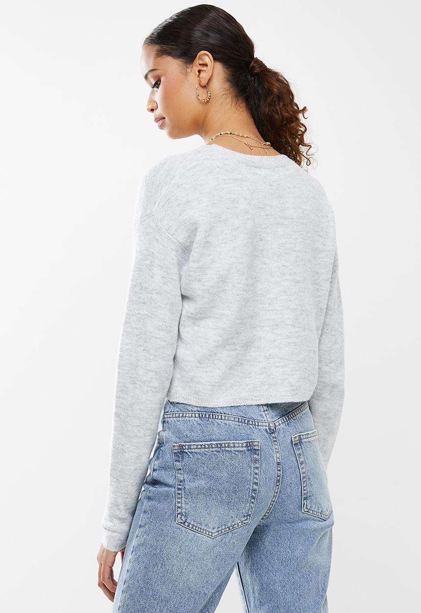 Cotton On - Recycled crop match back cardigan - washed grey marle