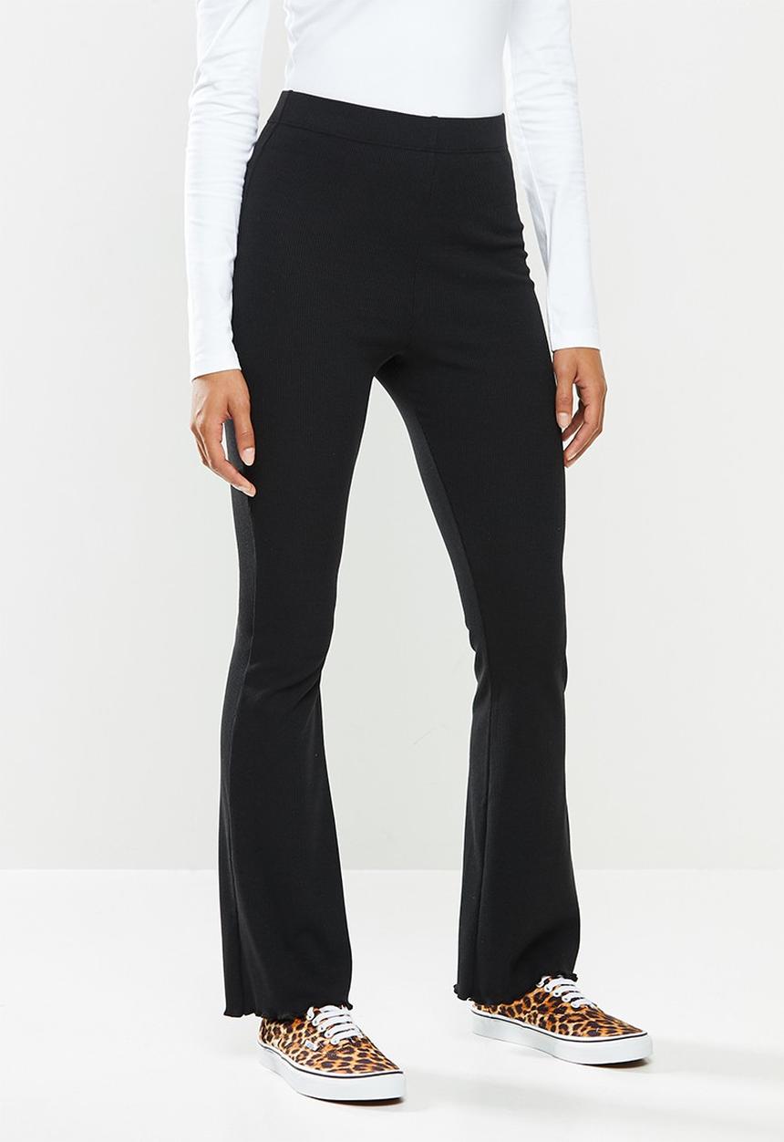 Blake -  Ribbed flare leg trouser - black