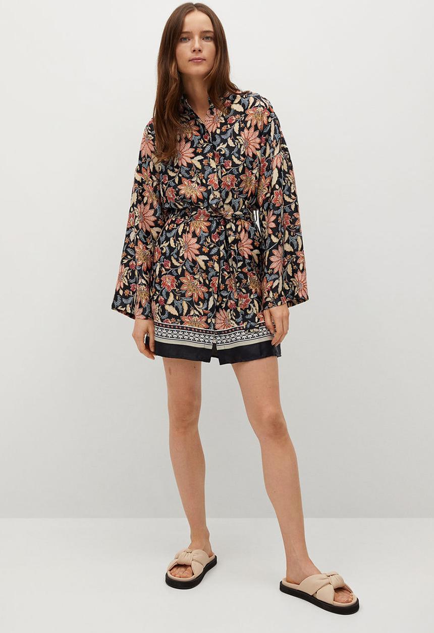 MANGO - Dress kimonito - black