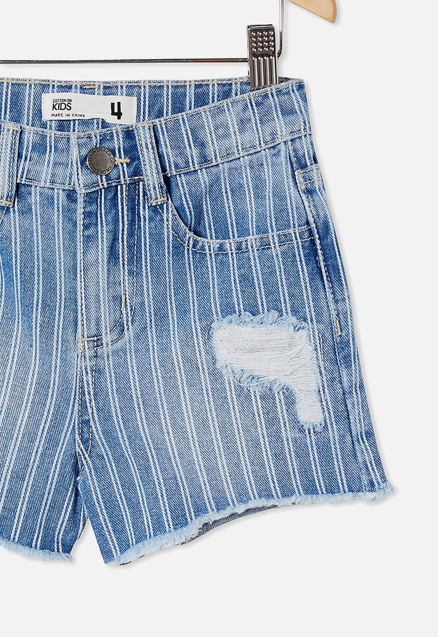 Cotton On - Sunny denim short - mid wash & railroad stripe