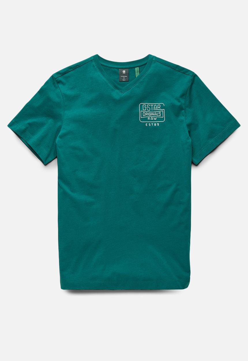 G-STAR - Back logo slim v-neck tee - bright laub