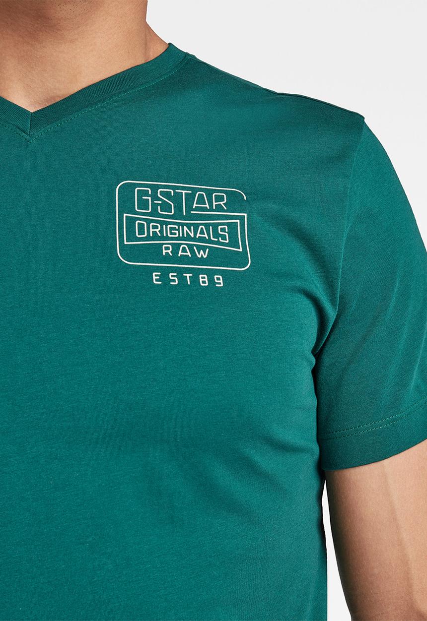 G-STAR - Back logo slim v-neck tee - bright laub