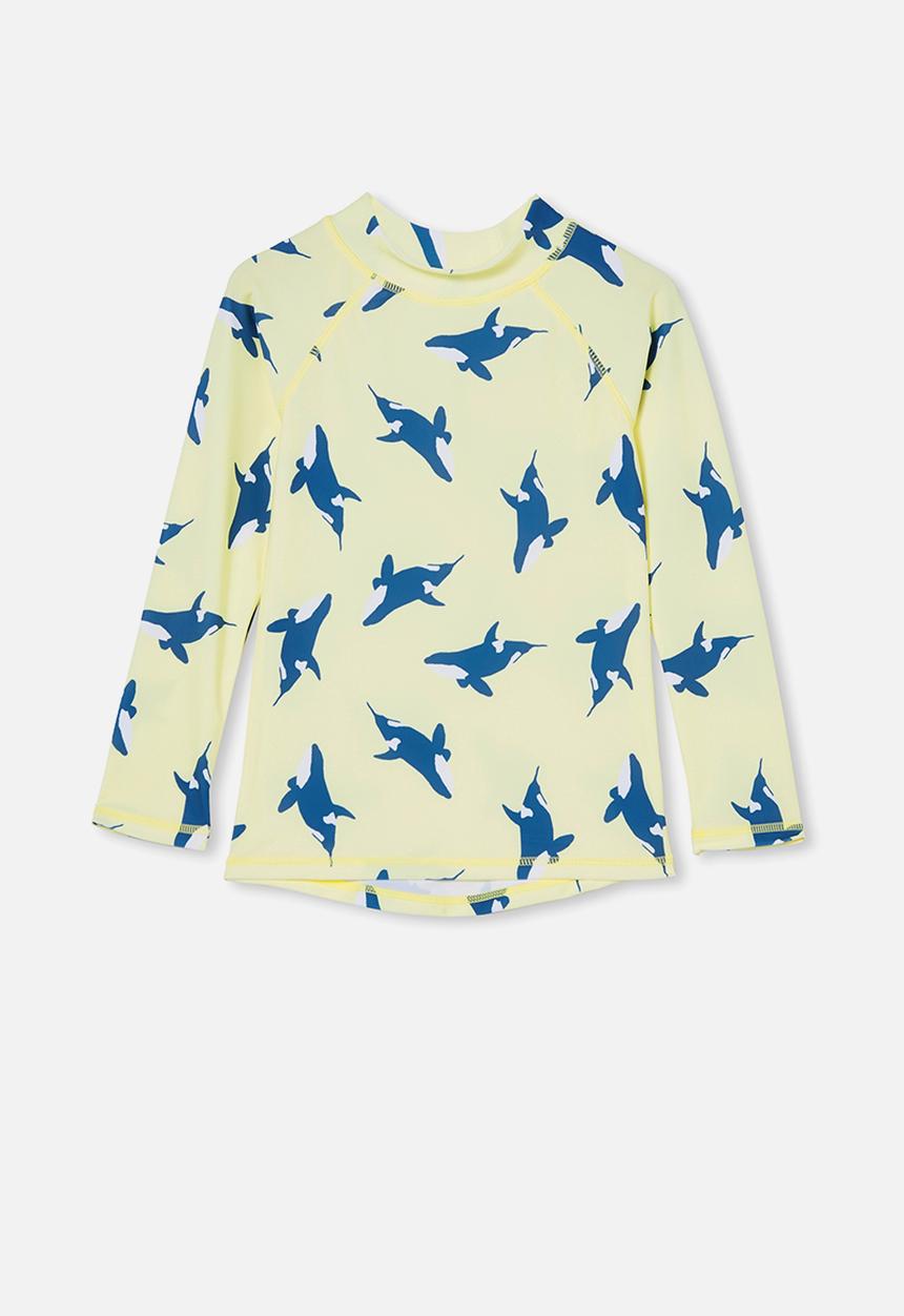 Cotton On - Flynn long sleeve raglan rash vest - daisy yellow/whale
