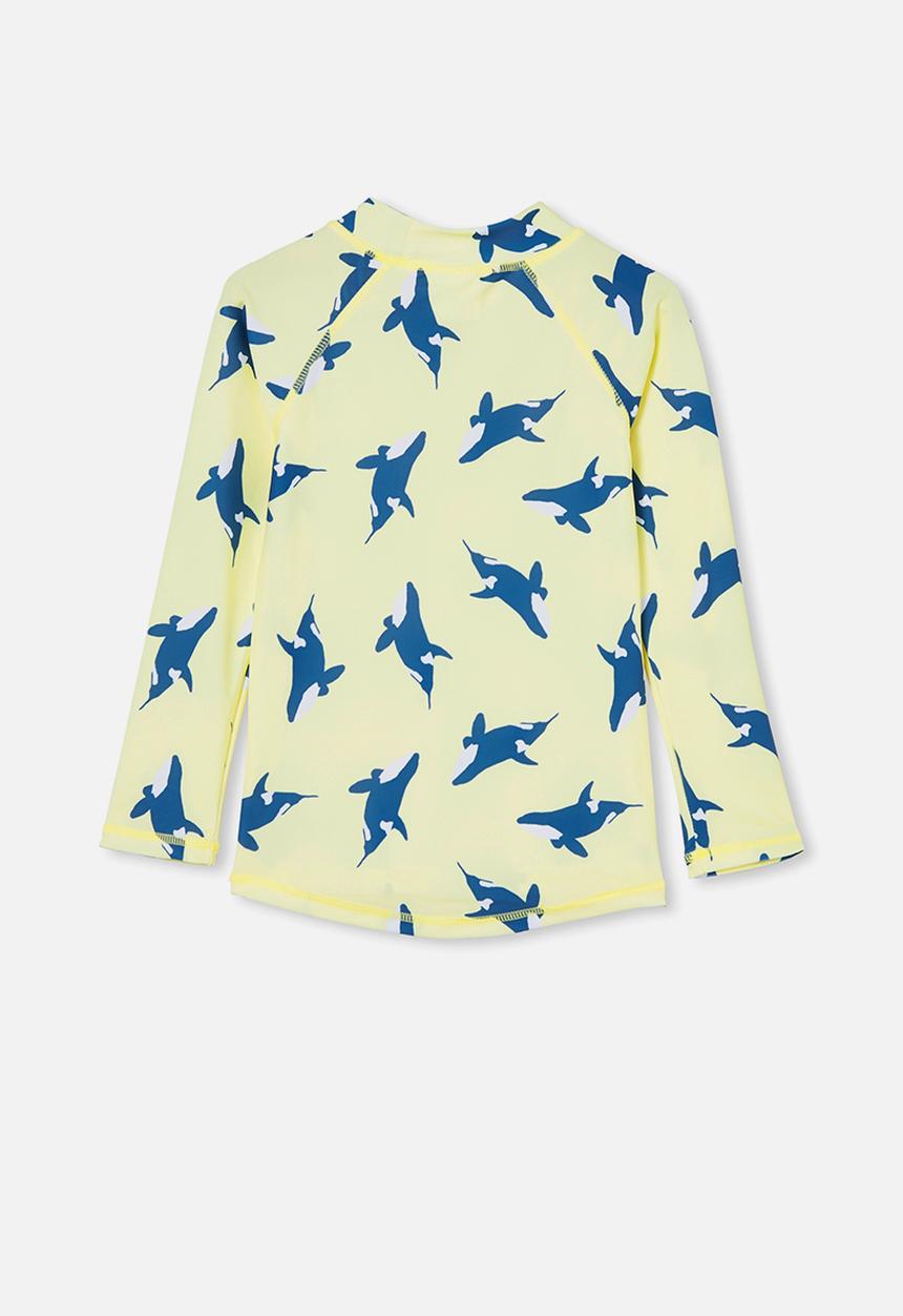 Cotton On - Flynn long sleeve raglan rash vest - daisy yellow/whale
