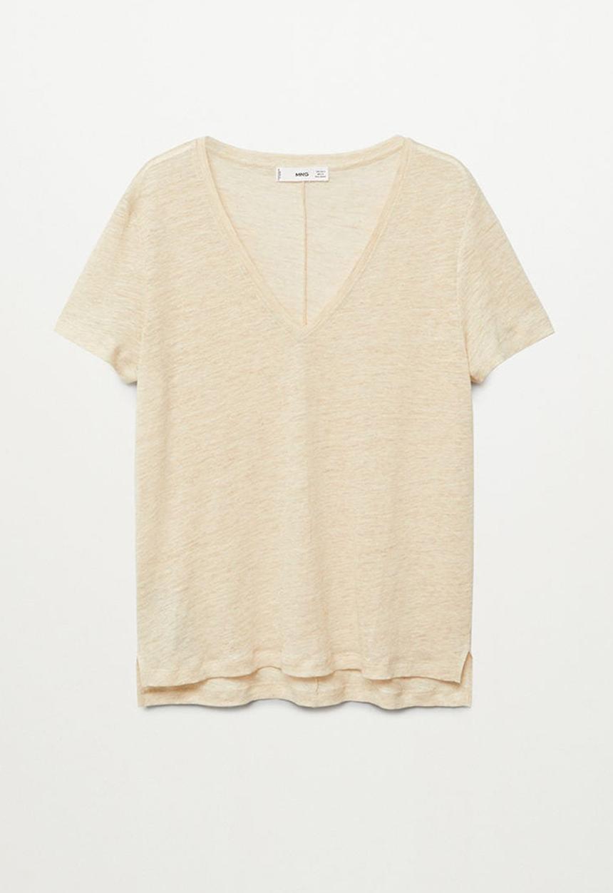 MANGO - T-shirt linito - light pastel brown