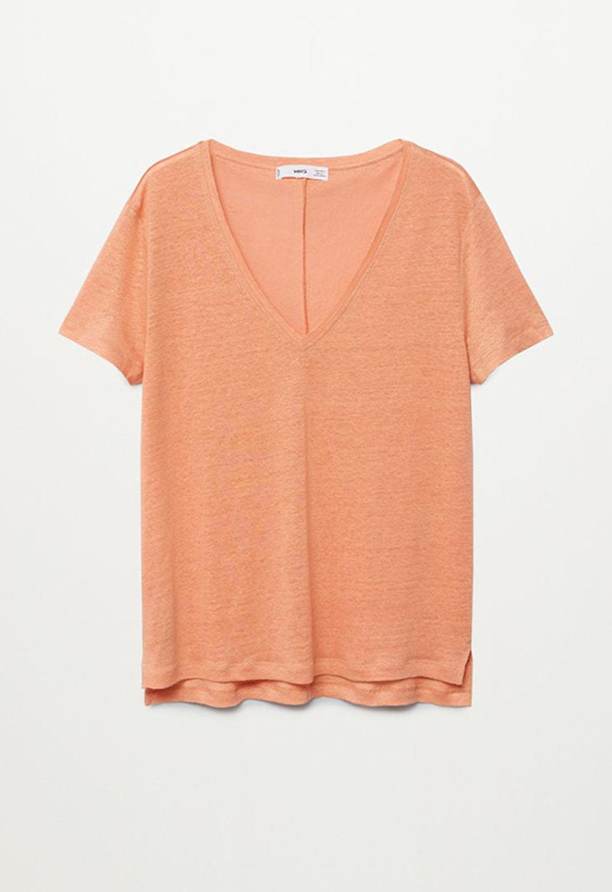 MANGO - T-shirt linito - light pastel orange
