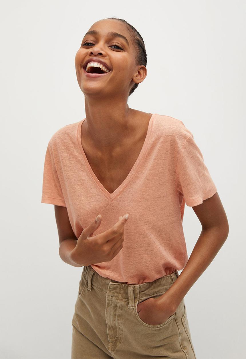 MANGO - T-shirt linito - light pastel orange