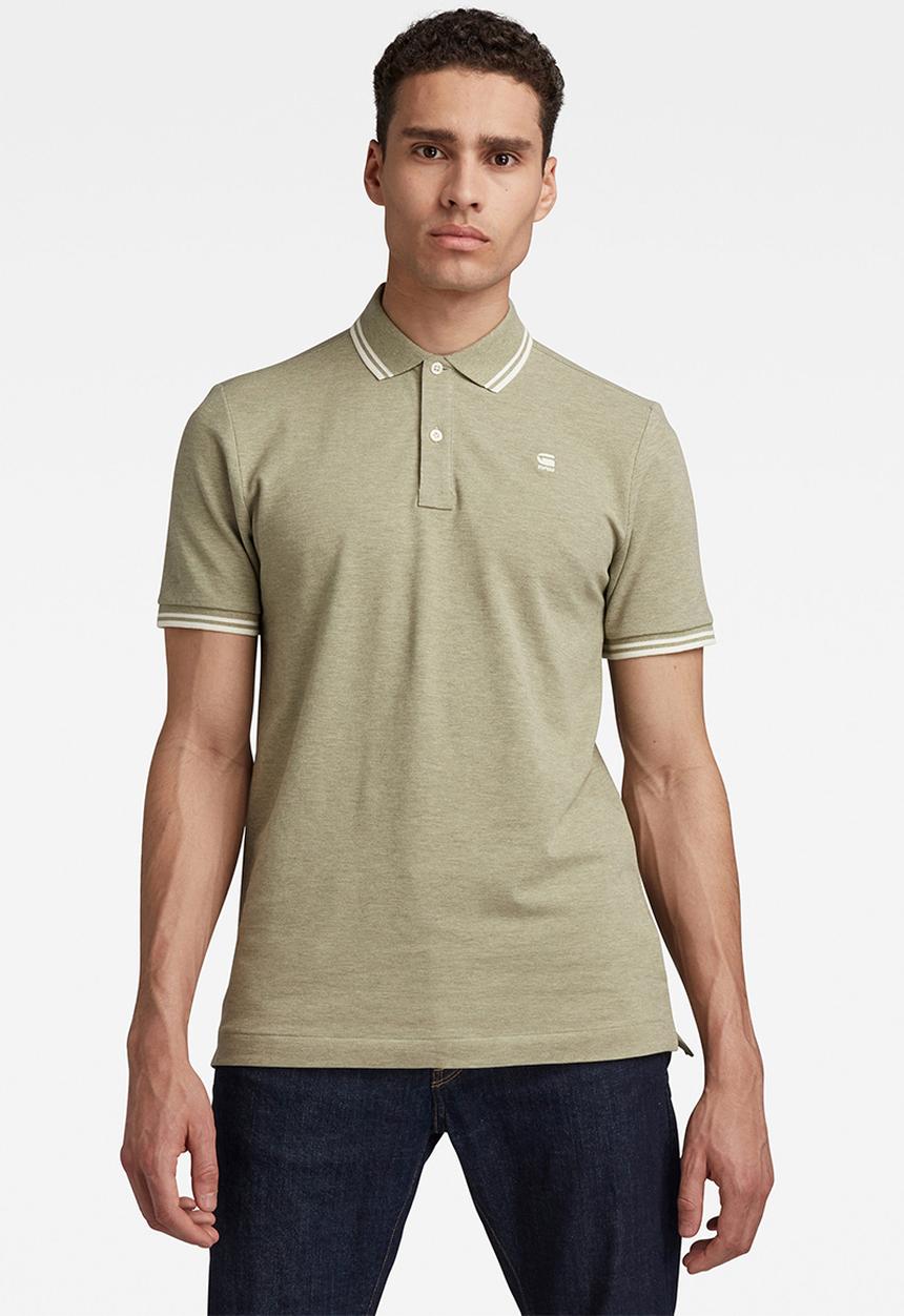 G-STAR - Dunda slim stripe polo - grege green htr