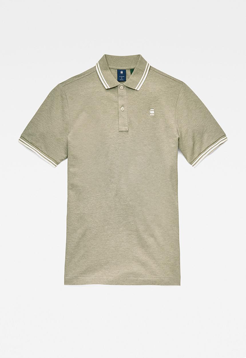 G-STAR - Dunda slim stripe polo - grege green htr