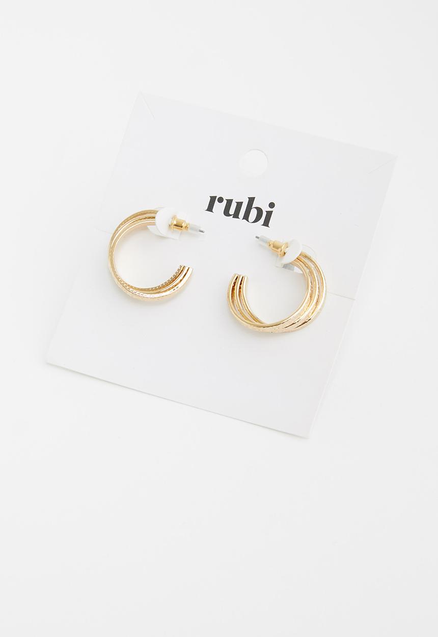 Rubi - Luxe layers medium pearl trio hoop - gold