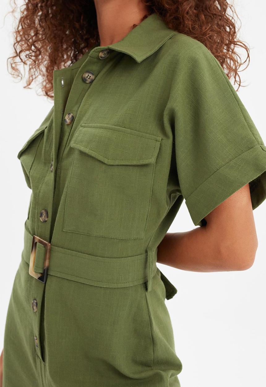Trendyol - Belted button jumpsuit  - green