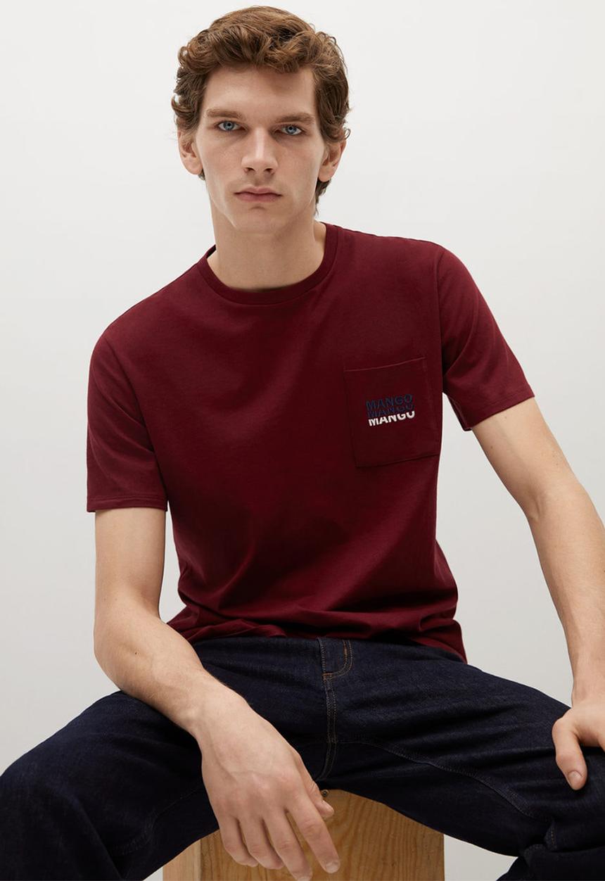 MANGO - Logo pocket short sleeve T-shirt - burgundy