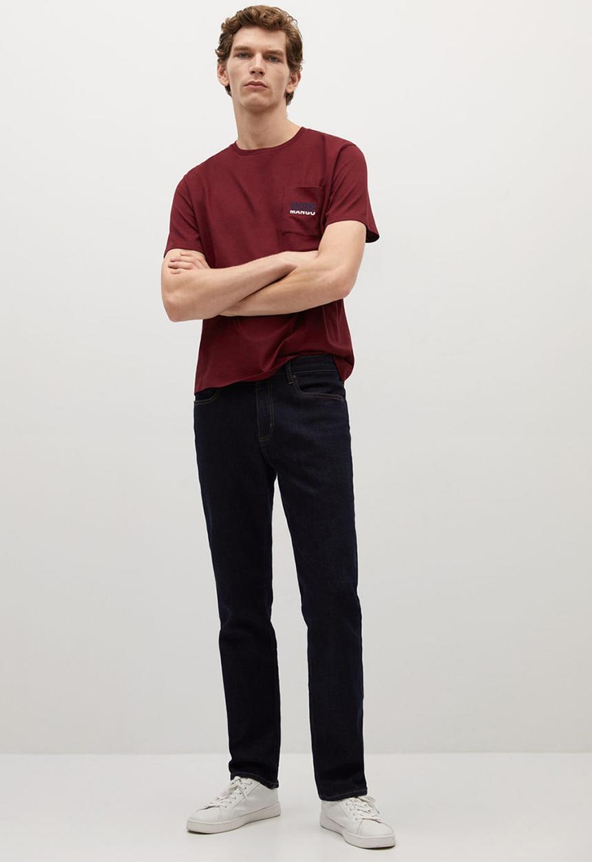 MANGO - Logo pocket short sleeve T-shirt - burgundy