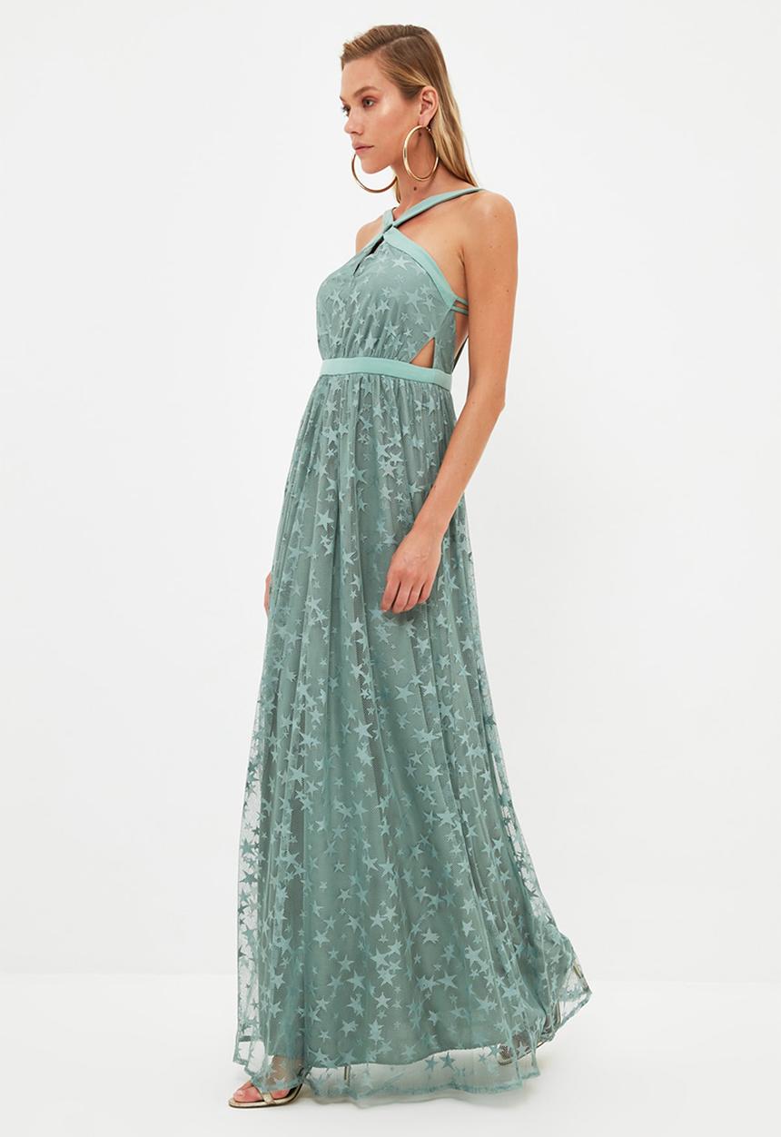 Trendyol - Collar detailed evening dress  - mint