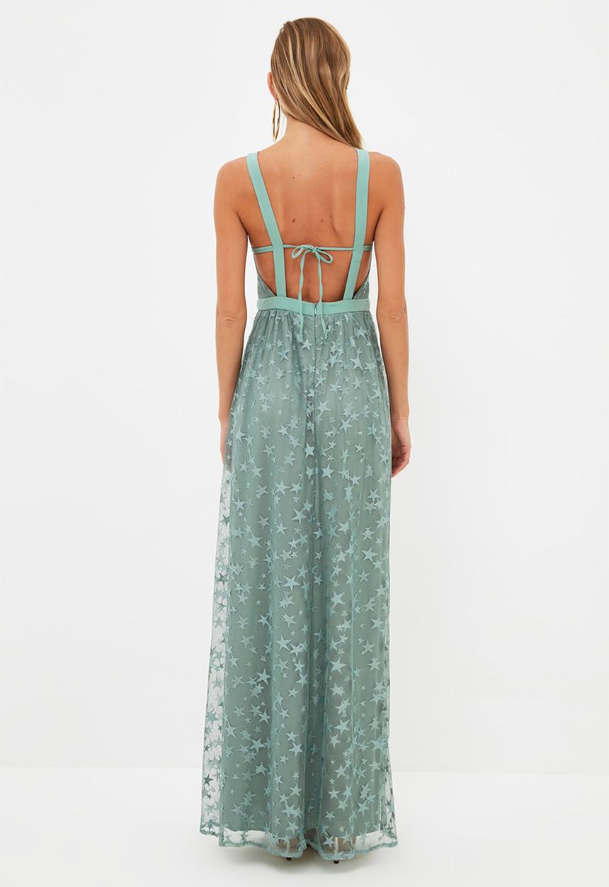 Trendyol - Collar detailed evening dress  - mint