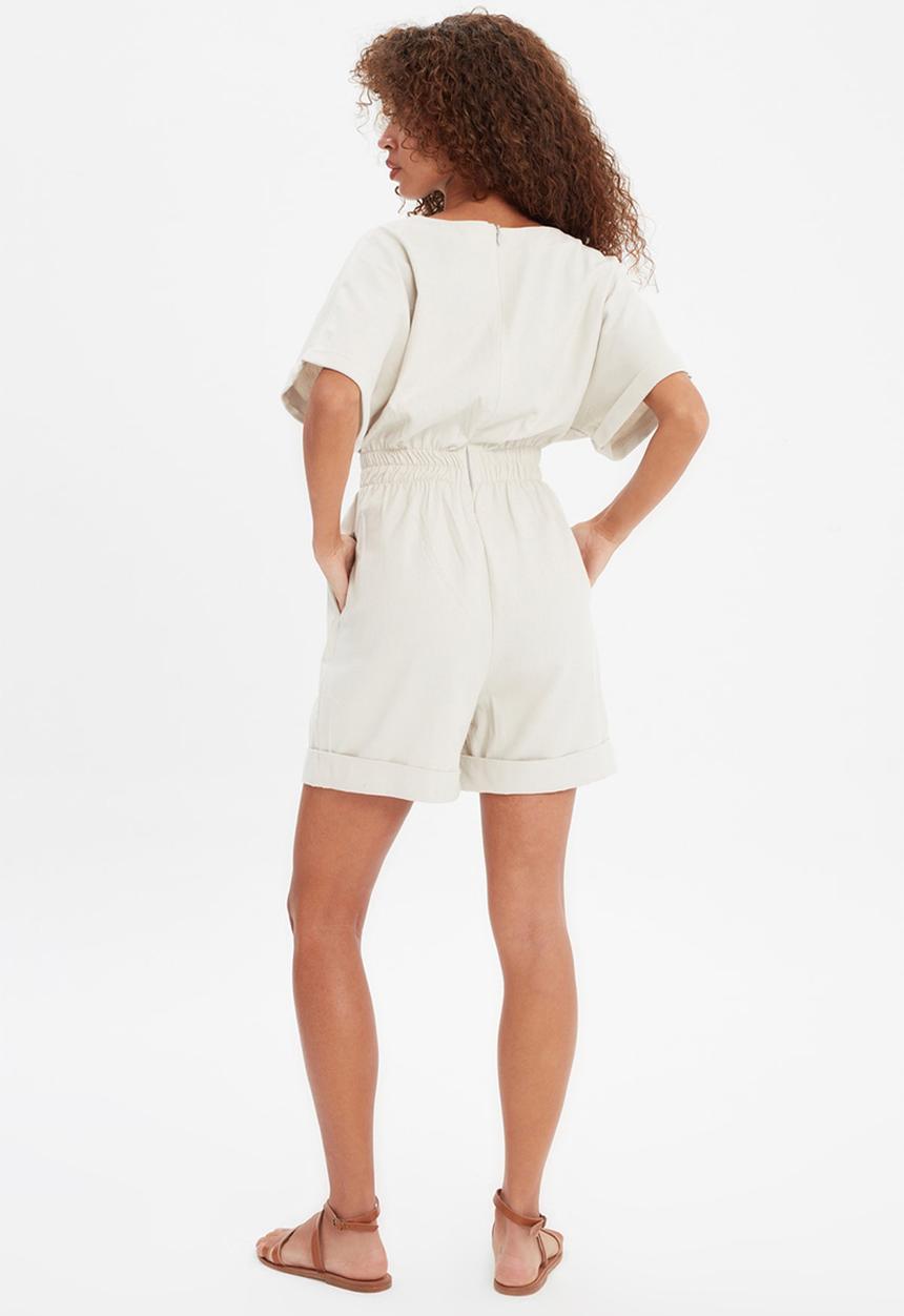 Trendyol - Stone v neck playsuit  - stone