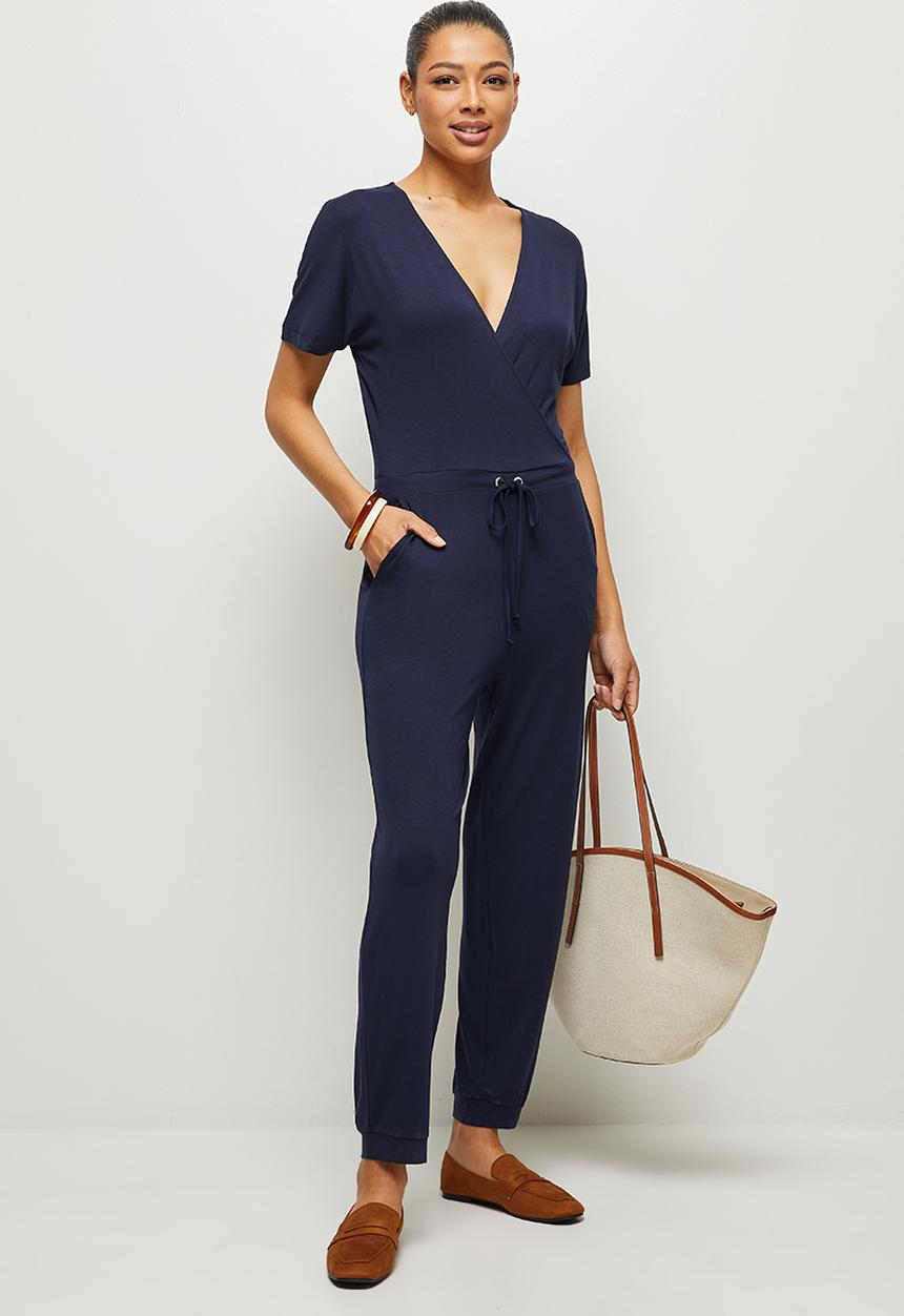 edit - Wide sleeve mock wrap jumpsuit - navy
