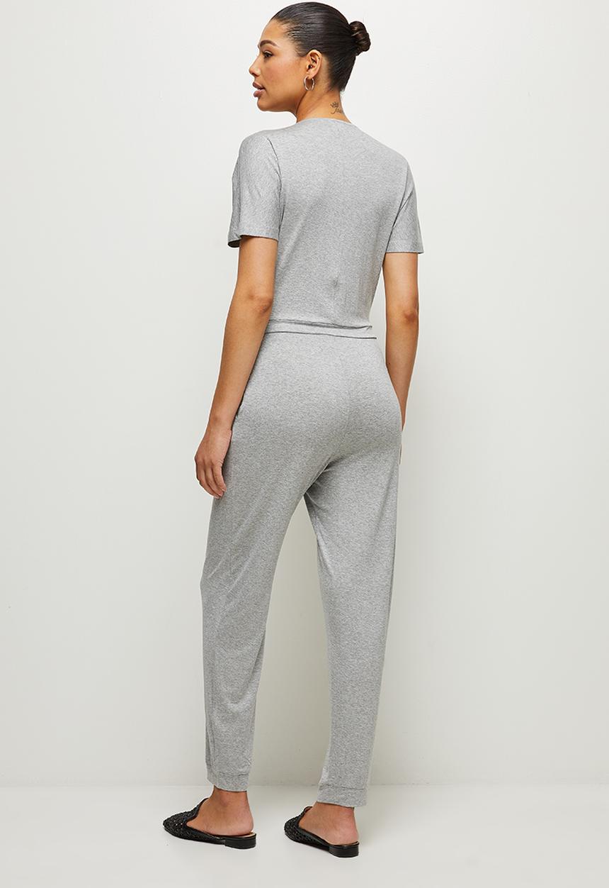 edit - Wide sleeve mock wrap jumpsuit - grey