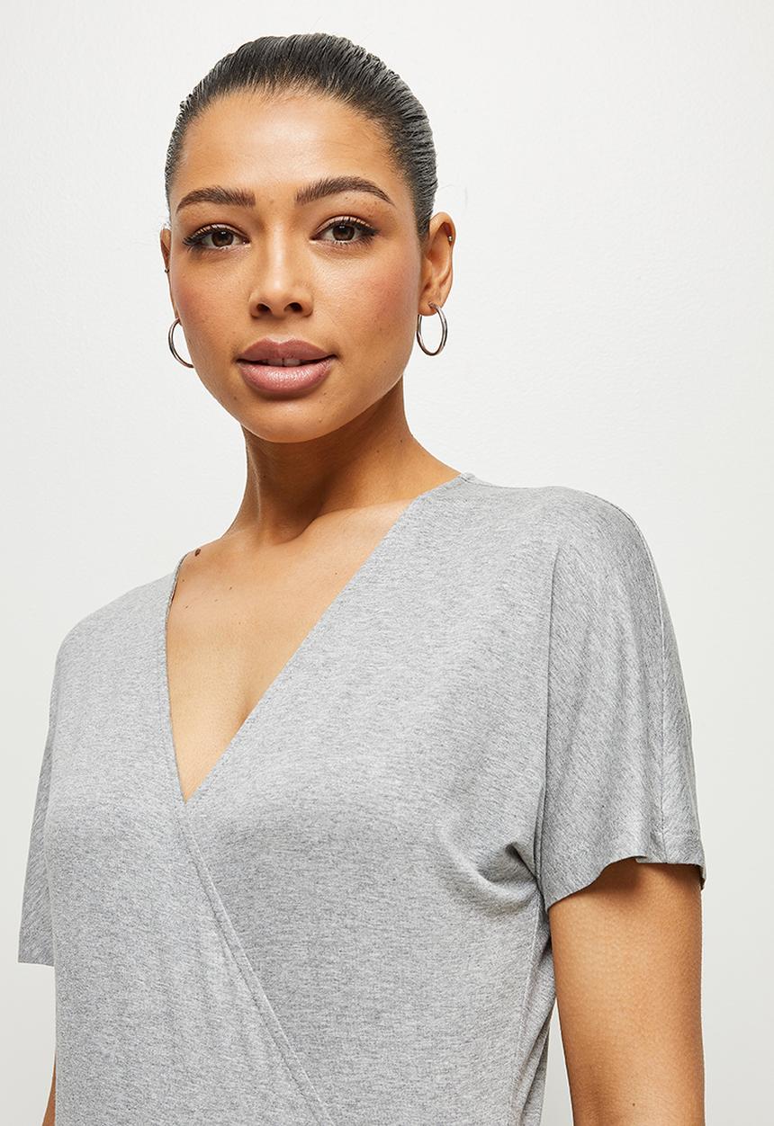 edit - Wide sleeve mock wrap jumpsuit - grey