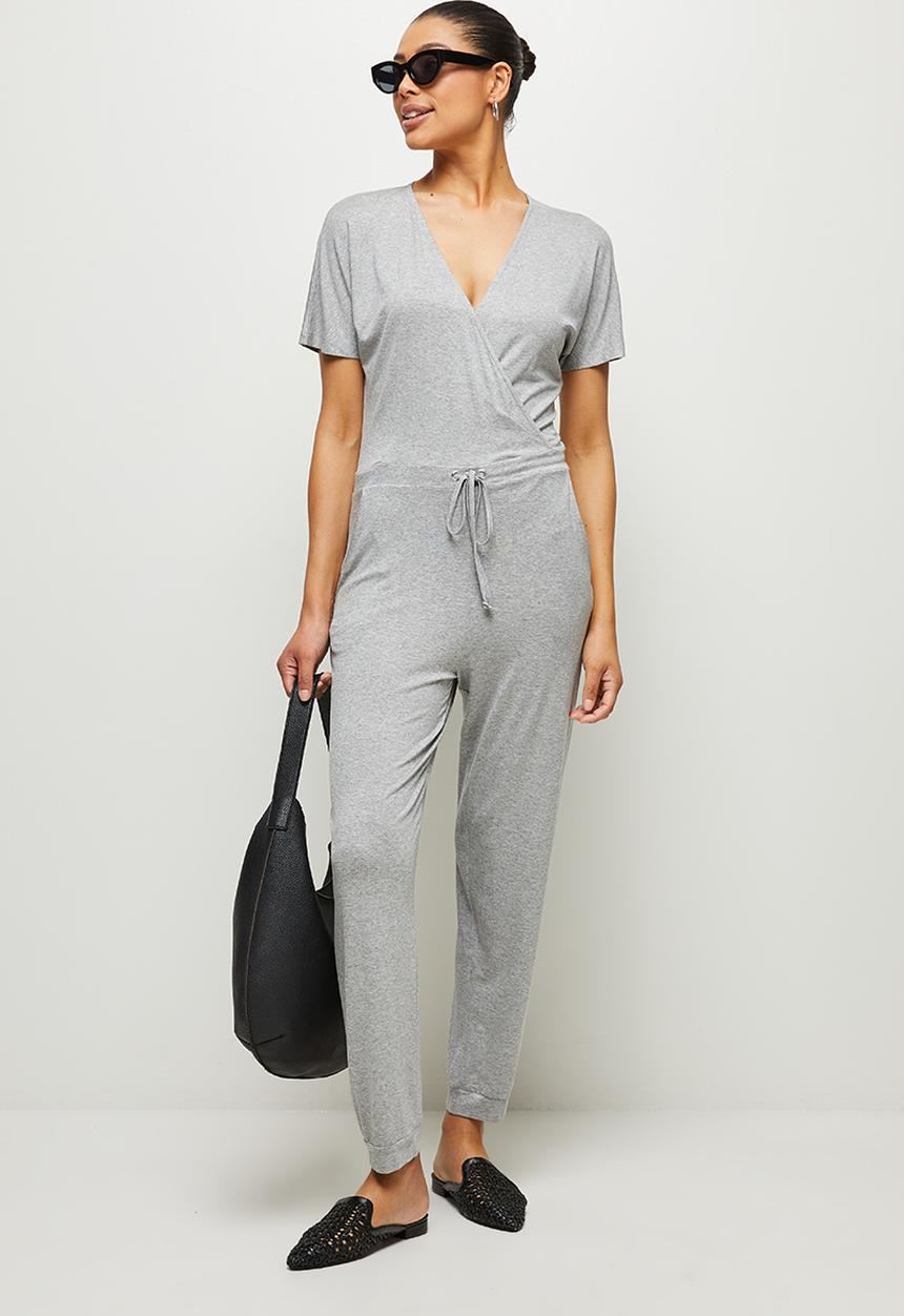 edit - Wide sleeve mock wrap jumpsuit - grey