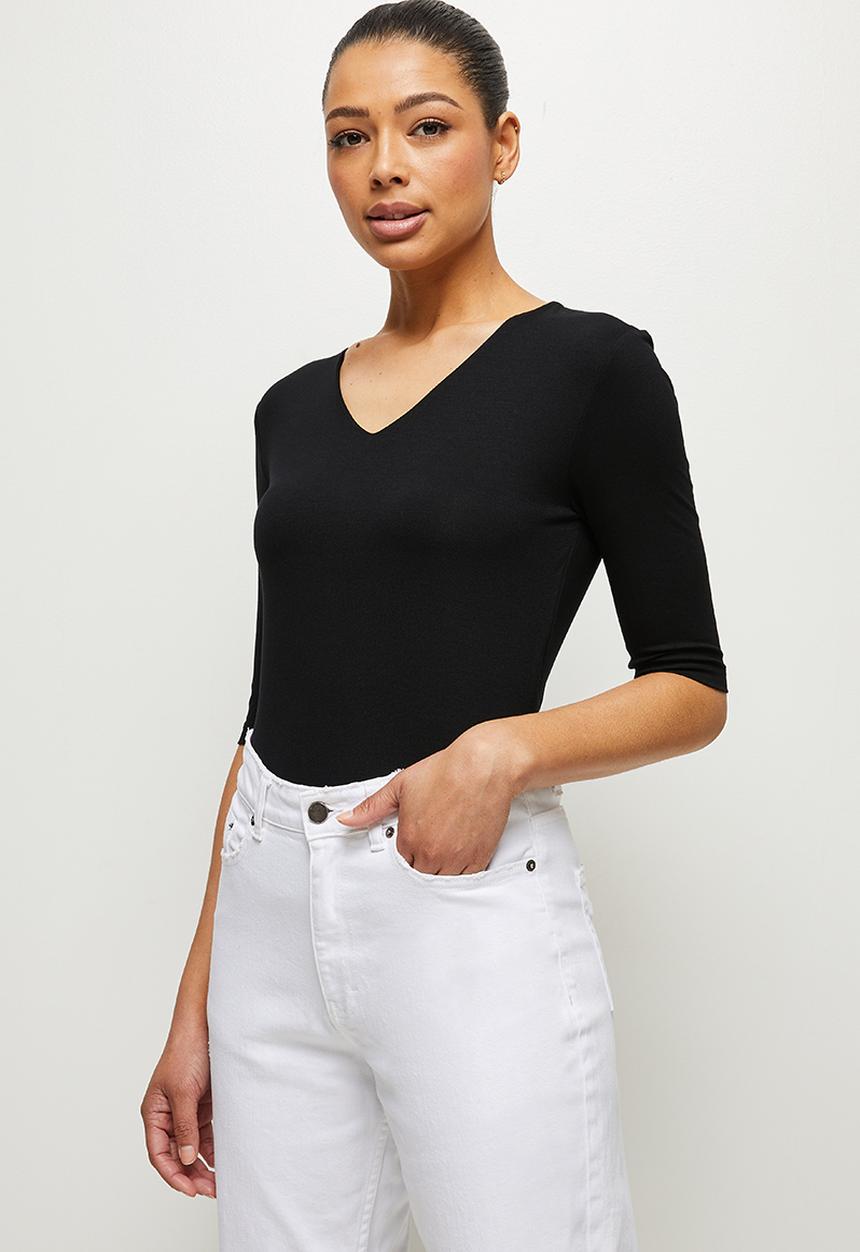 edit - Conscious basic ballet sleeve vneck tee - black