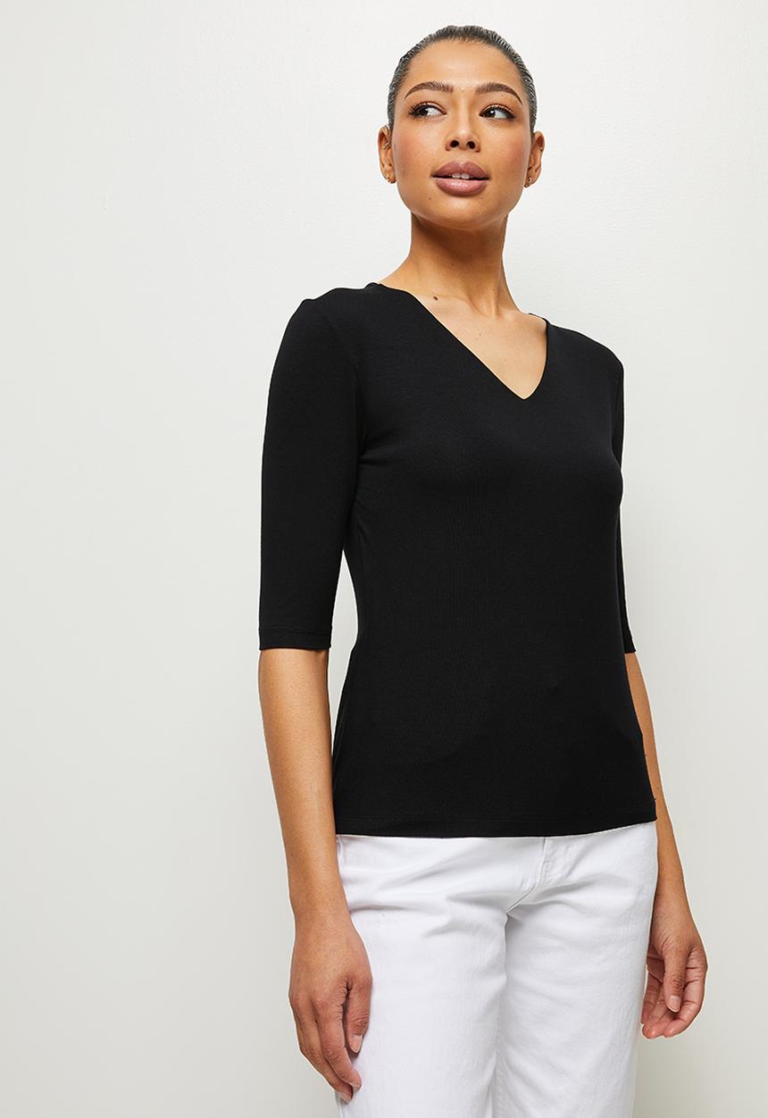 edit - Conscious basic ballet sleeve vneck tee - black