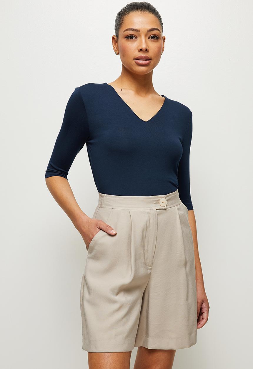 edit - Conscious basic ballet sleeve vneck tee - navy