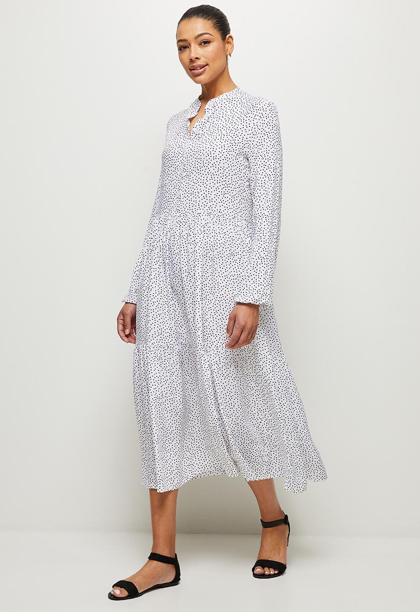 edit - Long sleeve mandarin collar tiered maxi - milk spot