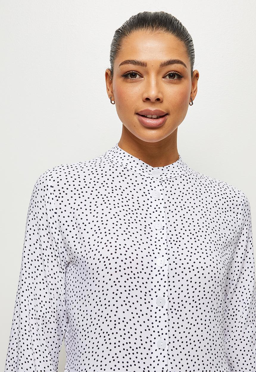 edit - Long sleeve mandarin collar tiered maxi - milk spot
