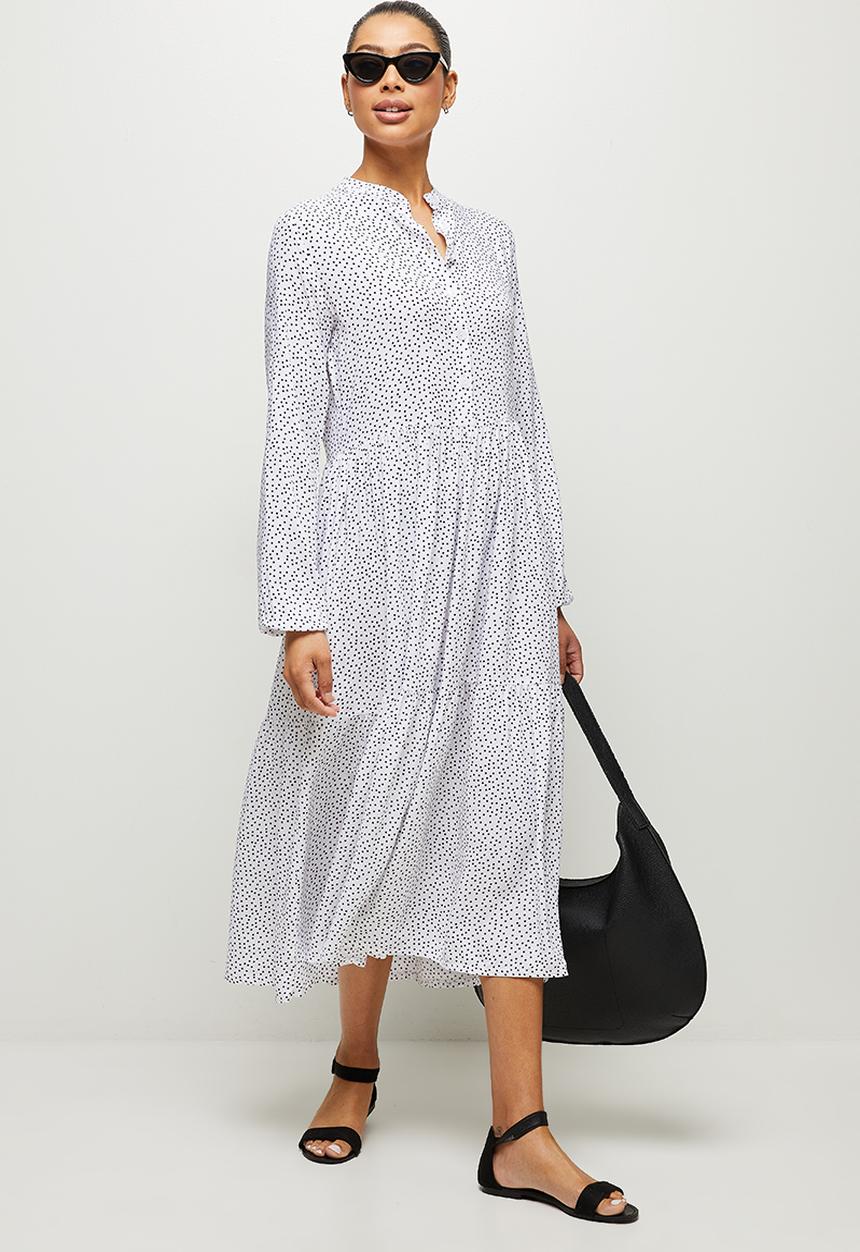 edit - Long sleeve mandarin collar tiered maxi - milk spot
