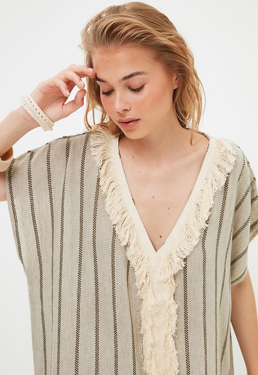 Trendyol - Tassel detailed rustic kimono kaftan - grey