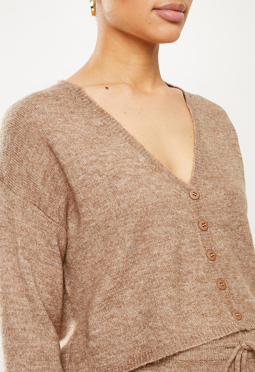 Cotton On - Maternity friendly recycled crop match back cardi - cocoa bean marle