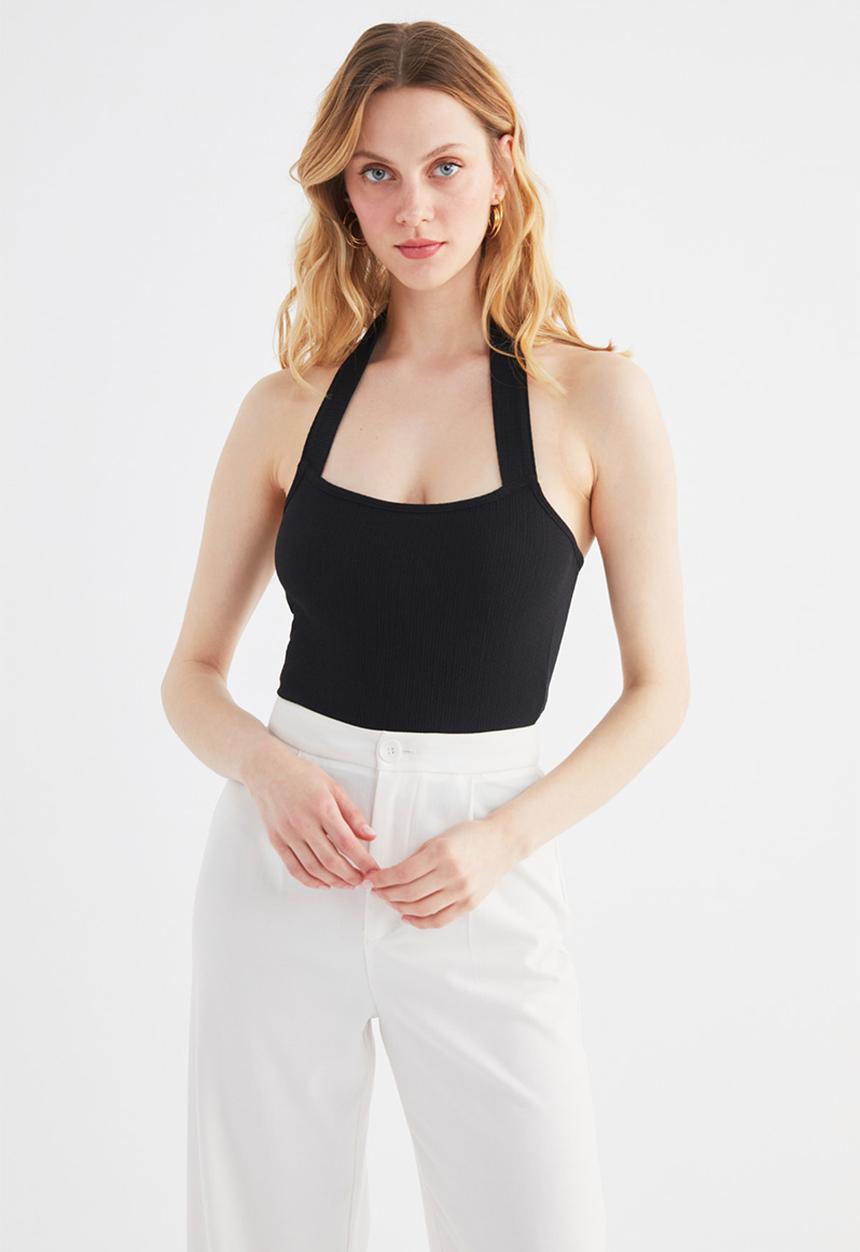 Trendyol - Tie detailed knitted blouse - black