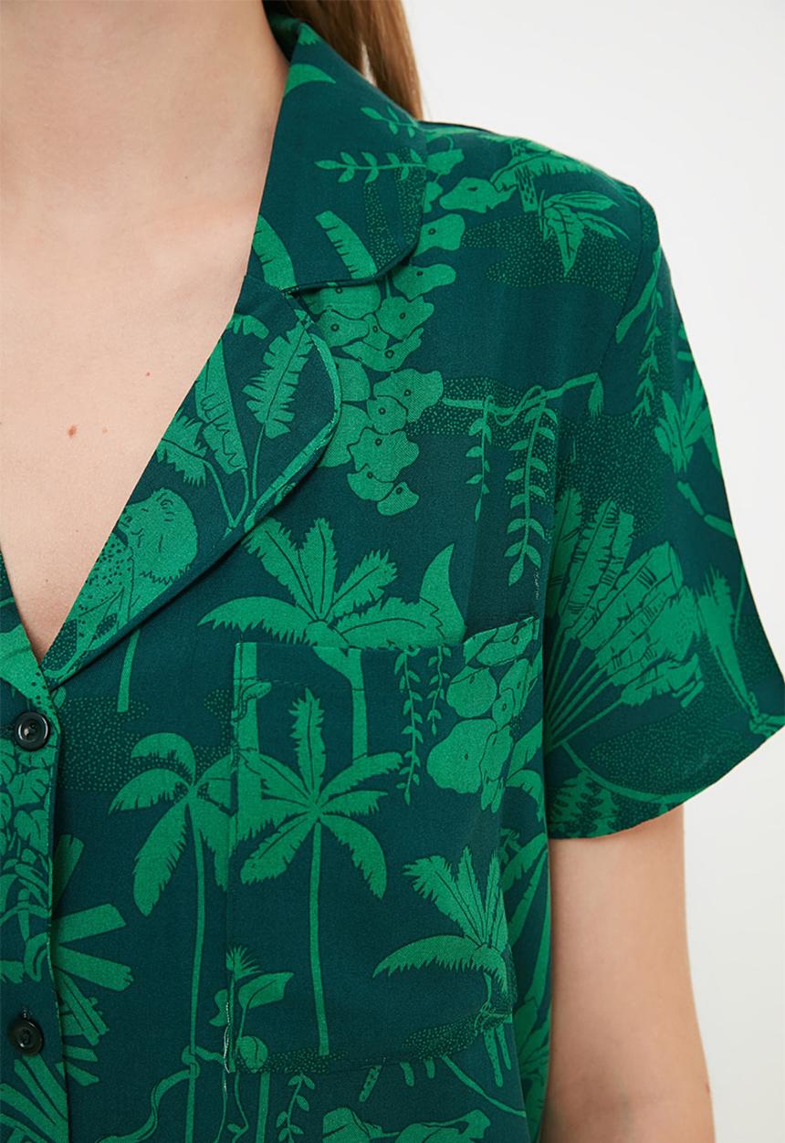 Trendyol - Tropical patterned woven pajamas set - green